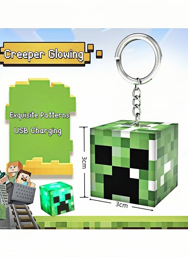Minecraft Creeper Glowing Keychain Night Light USB Rechargeable Portable LED Lamp Durable ABS Keyring for Fans Perfect for Backpack Decor Nighttime Use Party Favors Collectible Gifts - Image 3
